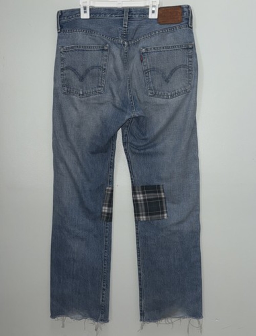 Levis 501 upcycled Custom Plaid Patchwork Denim Jeans 33x31 Grunge Y2K 90s - Picture 2 of 12